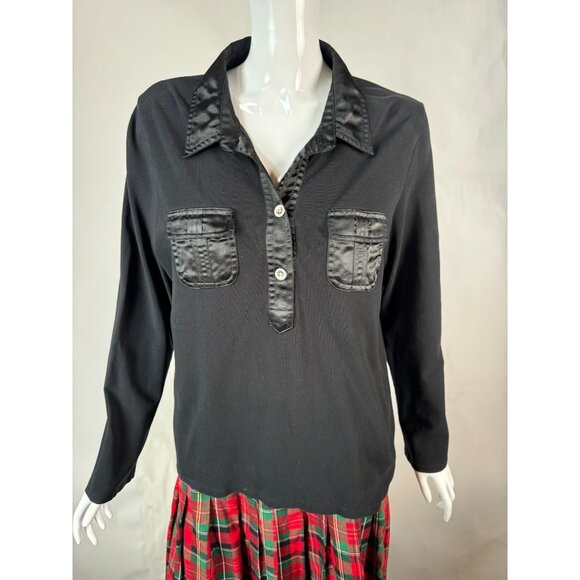 Rafaella Black Long Sleeve Blouse With Satin Trim & Dual Front Pockets Size XL - Picture 10 of 16